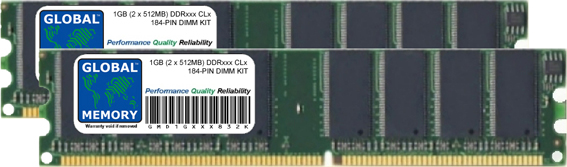 1GB (2 x 512MB) DDR 266/333/400MHz 184-PIN DDR DIMM MEMORY RAM KIT FOR MAC MINI (ORIGINAL), EMAC G4 (USB 2.0, 2005), IMAC G5 (ORIGINAL, AMBIENT LIGHT SENSOR) & POWERMAC G4/G5 (MIRRORED DRIVE DOORS, FW800, JUNE 2004 - LATE 2004 - LATE 2005)